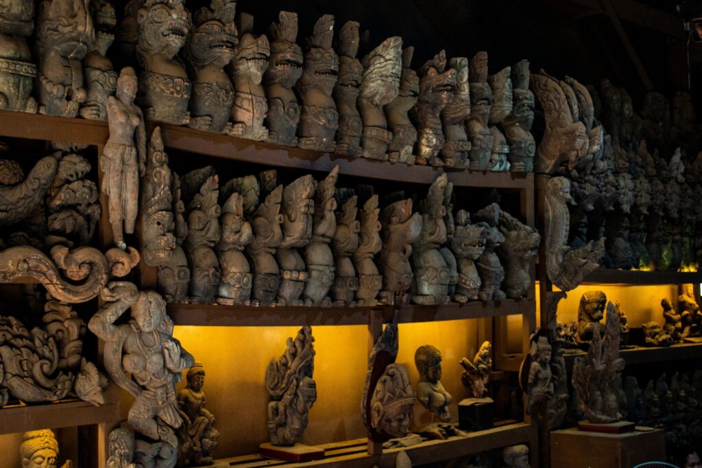 Intricate Wooden Carvings Display